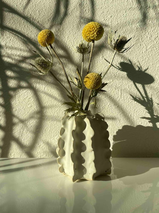 white vase with ruffle details - Hey Moon Ceramics