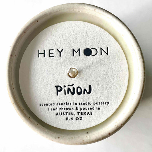 Ceramic Candle in Pinon hand poured soy wax scented - Hey Moon Ceramics
