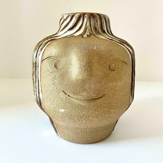 Janiform Vase - Hey Moon Ceramics vase with face on each side wheel-thrown and hand manipulated.