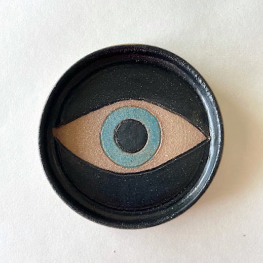 Hey Moon Talisman Catch-all in matte  Black  evil eye - Hey Moon Ceramics