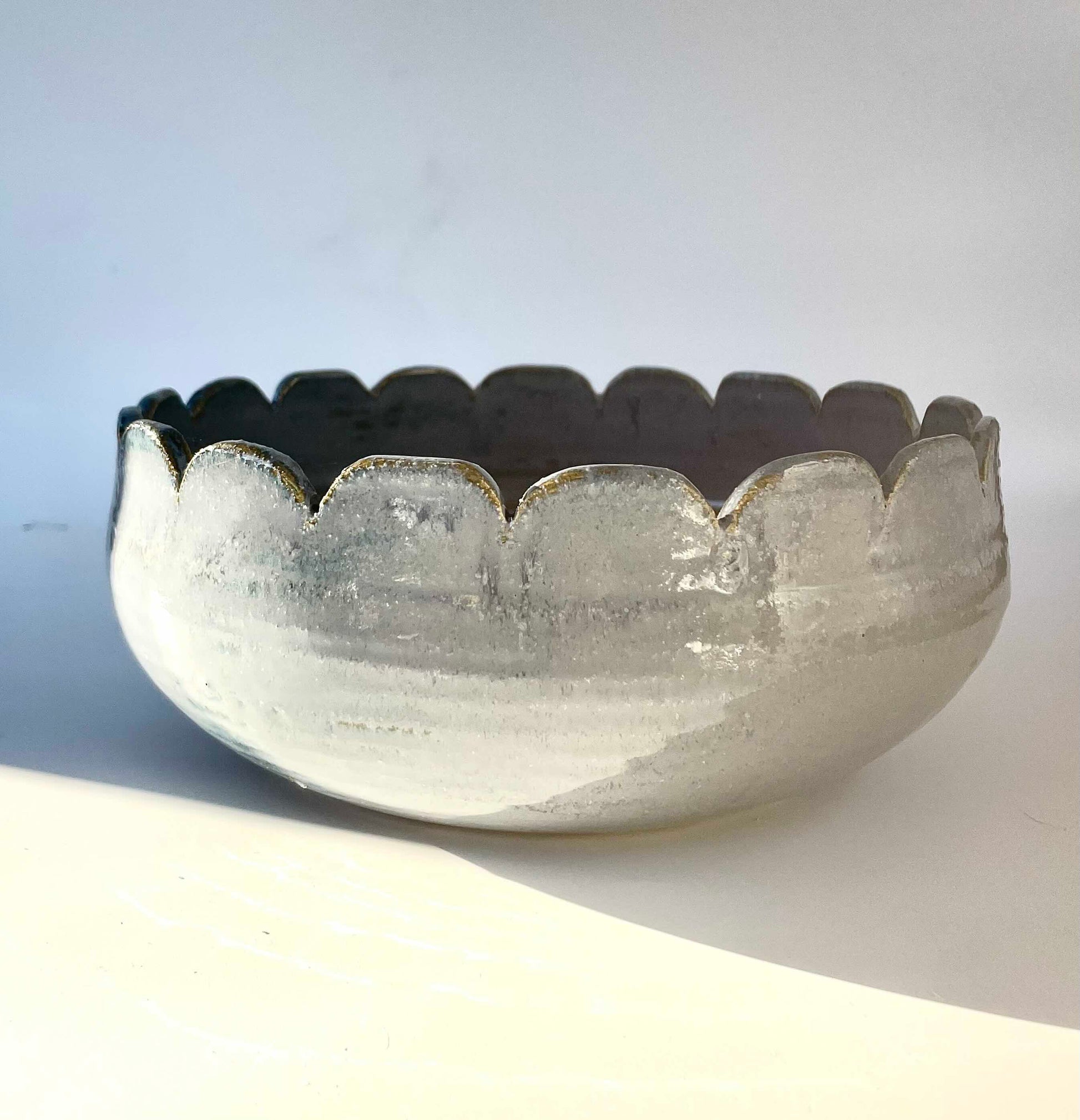 scallop edged serving bowl by Hey Moon Ceramics. Glazed in glossy grey blue