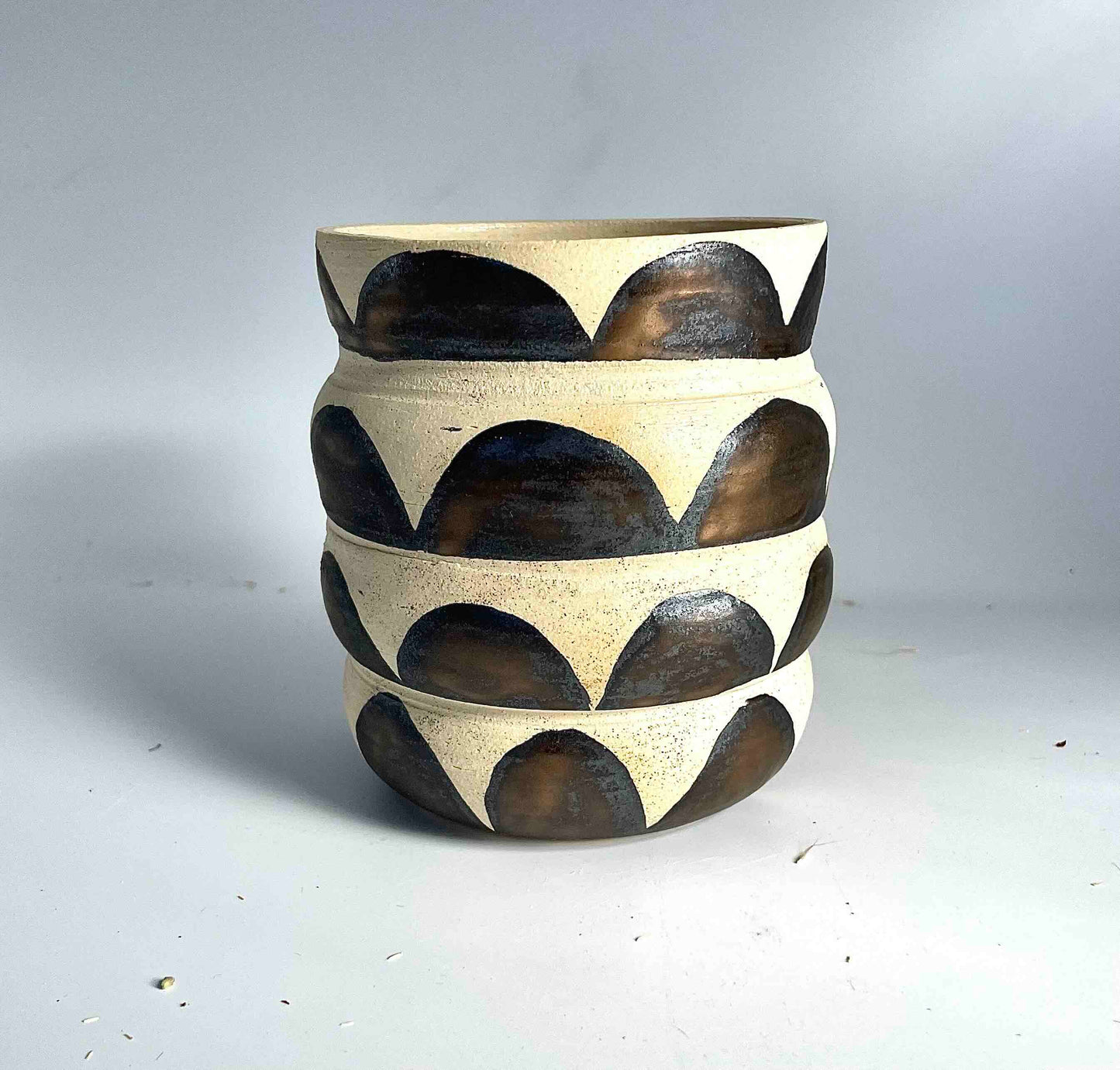 stoneware vase with handpainted bronze scalloping - Hey Moon Ceramics