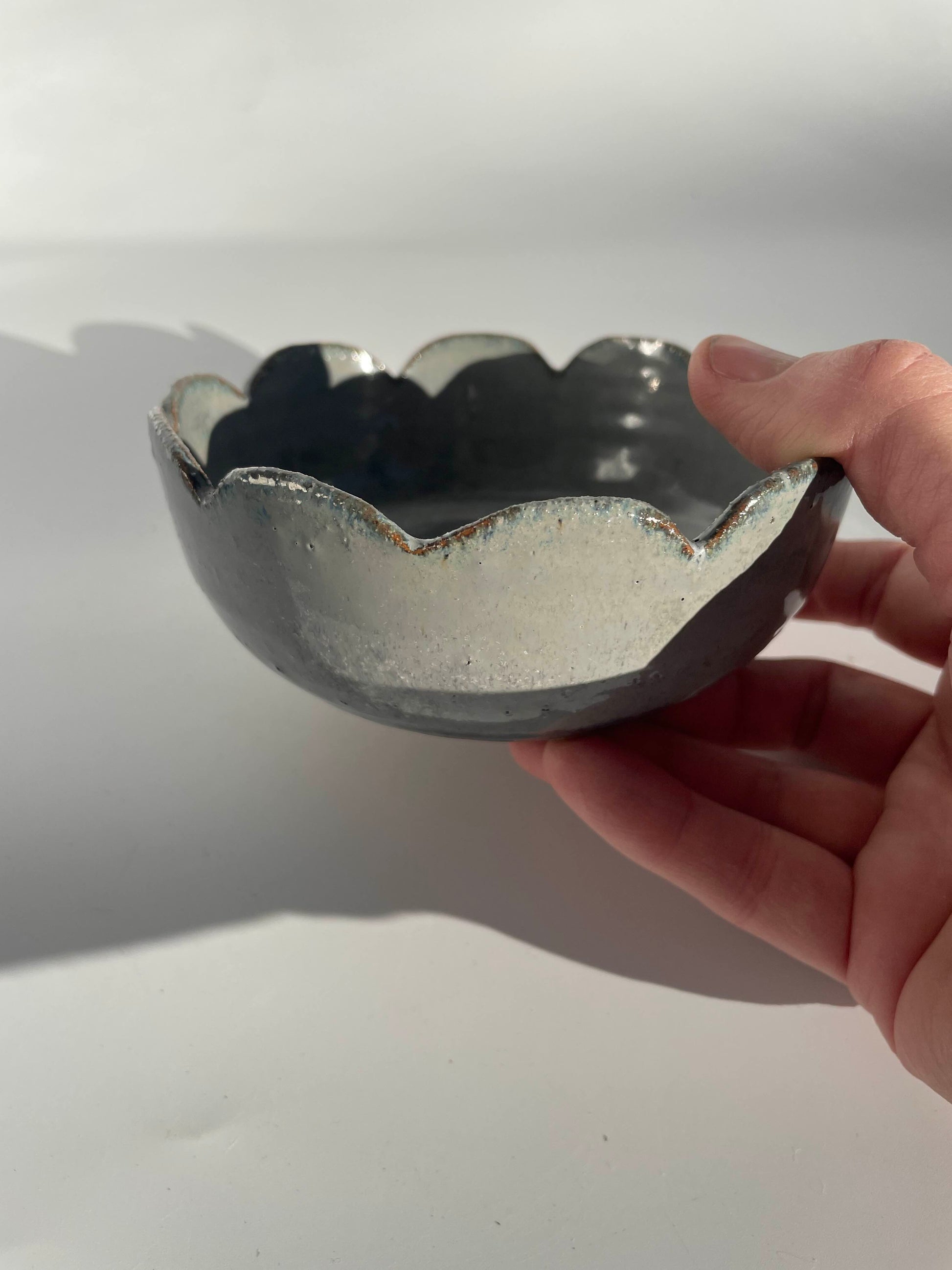 scallop edged blue gray bowl - Hey Moon Ceramics