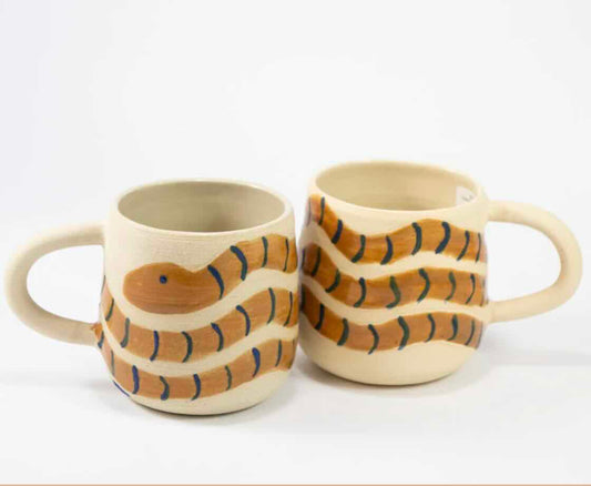 stoneware mug with hand painted snake design - Hey Moon Ceramics