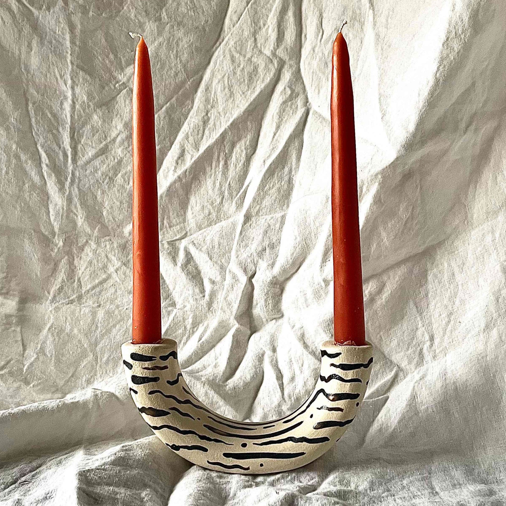 ceramic hand painted double candle holder