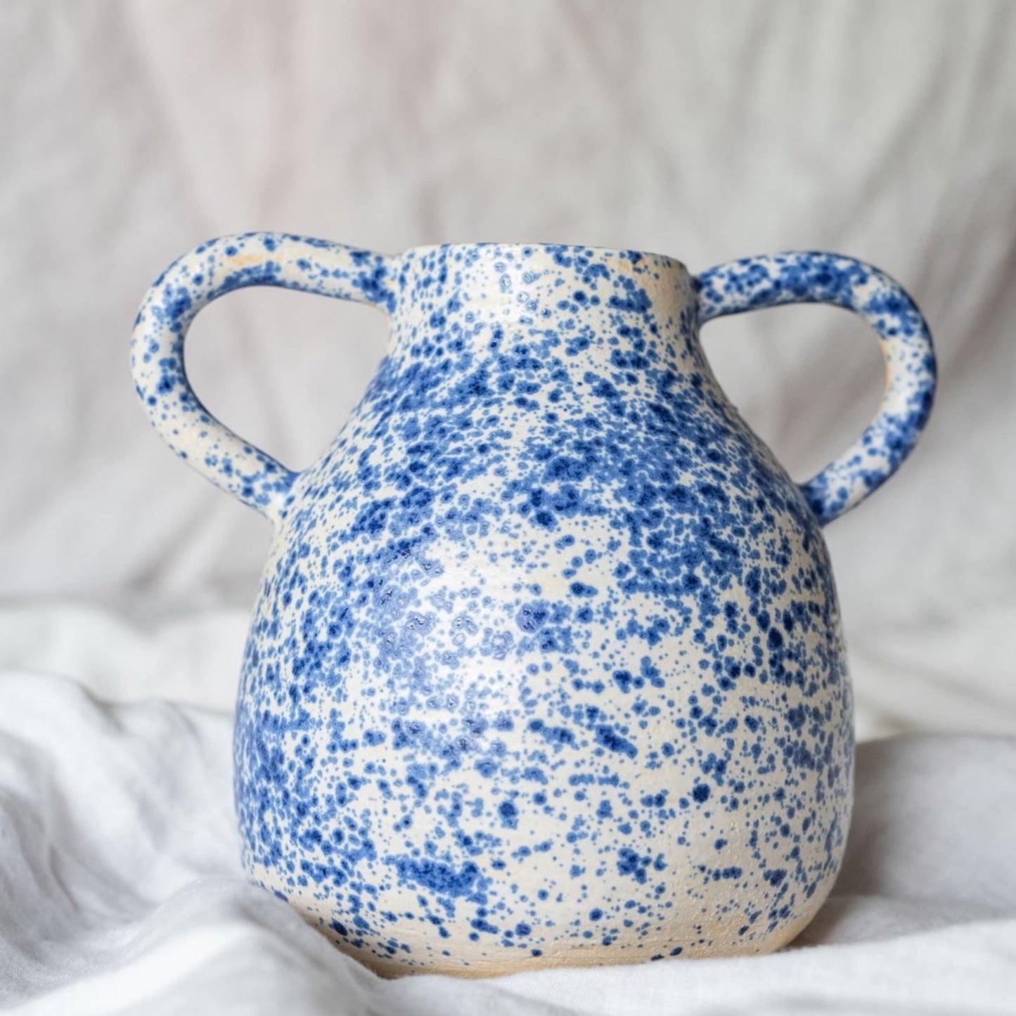Blue Speckled flower Vase with handles