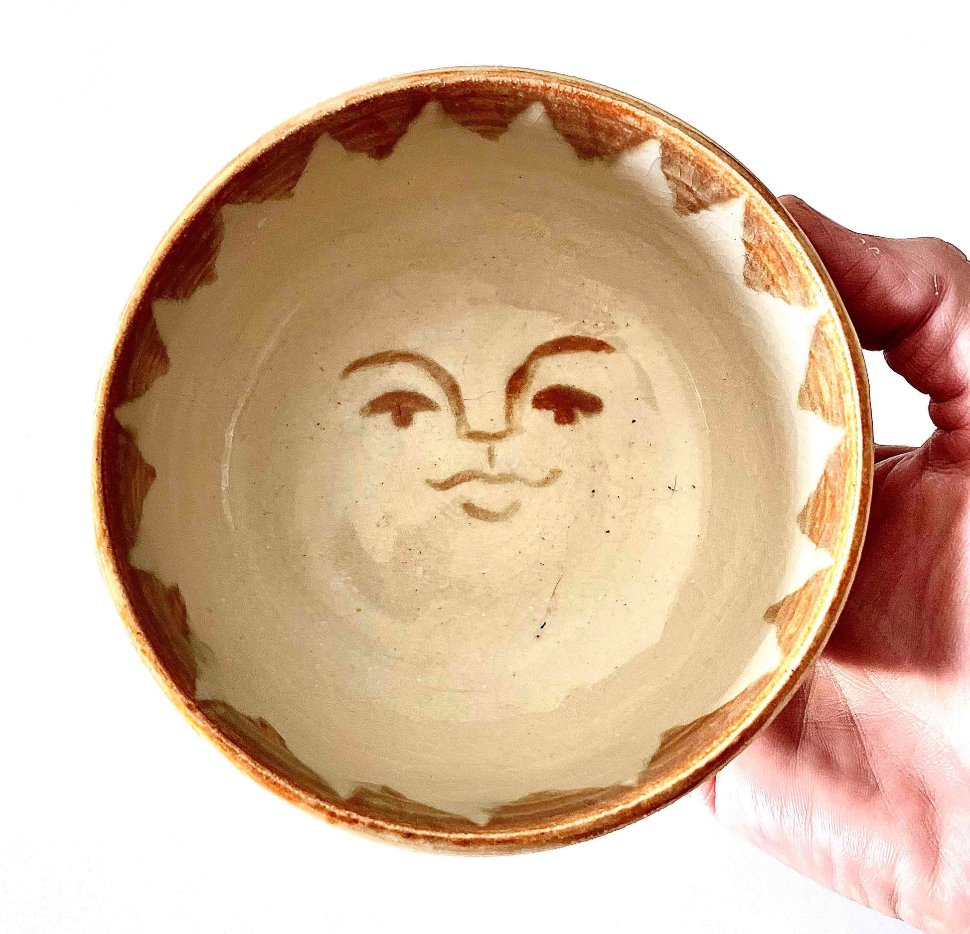 Orange handpainted Sun Bowl  with face- Hey Moon Ceramics